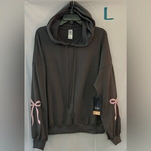 Cali Chic Women's Charcoal Hoodie with Pink Bow Details
